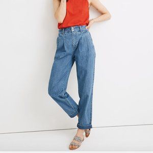 Madewell High Waisted Pleated Taper Wide-Leg Jeans